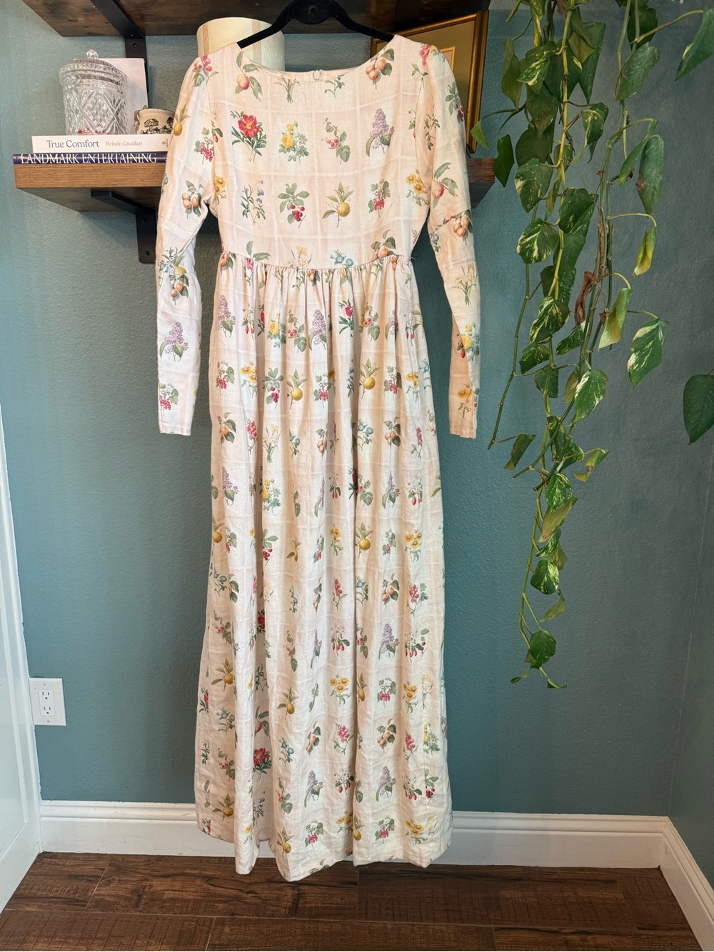 Handmade Botanical Floral Cottagecore Prairie Maxi Dress XS S Boho Vintage